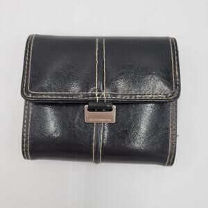 Liz Claiborne Women's Wallet One Size Black Leather Stitch Tri Fold Back Zip